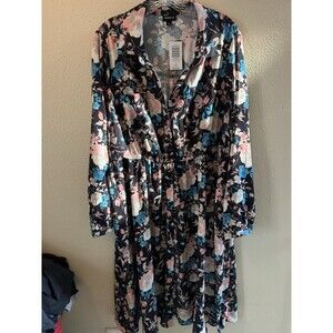 Torrid Sz 1x Plus Midi Shirtdress Studio Crepe De Chine Button Front Floral NWT